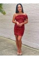 Bordeaux Fourreau Courte Paillettes Velours Courte Robes de bal à Bas Prix