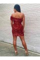 Bordeaux Fourreau Courte Paillettes Velours Courte Robes de bal à Bas Prix