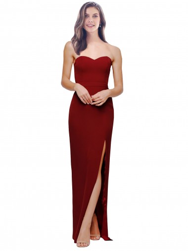 Bordeaux Fourreau Crêpe Stretch Longue Formelles Robes demoiselle d'honneur / Robes de soirée / Robes de bal à Bas Prix
