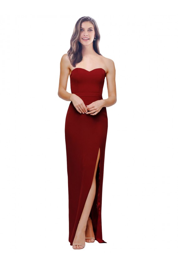 Bordeaux Fourreau Crêpe Stretch Longue Formelles Robes demoiselle d'honneur / Robes de soirée / Robes de bal à Bas Prix