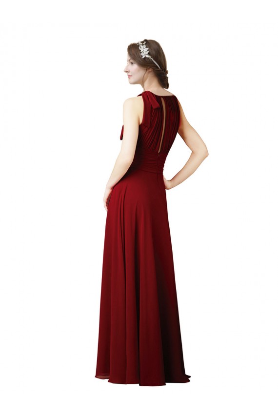 Bordeaux Fourreau Licou Mousseline Longue Robes demoiselle d'honneur à Bas Prix