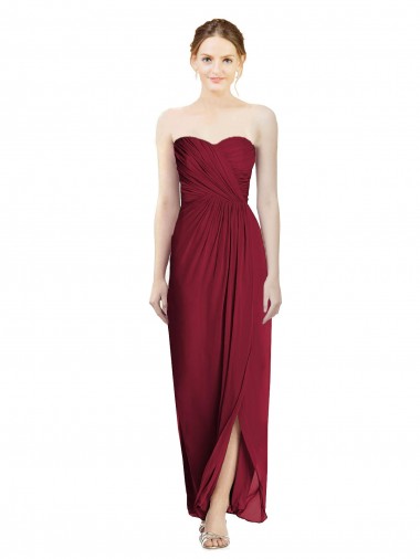 Bordeaux Fourreau Mousseline Longue Robes demoiselle d'honneur à Bas Prix