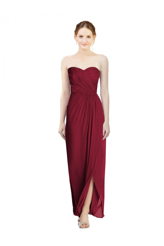 Bordeaux Fourreau Mousseline Longue Robes demoiselle d'honneur à Bas Prix