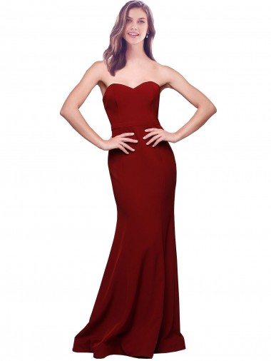 Bordeaux Fourreau Sans bretelle Crêpe Stretch Longue Formelles Robes demoiselle d'honneur / Robes de soirée / Robes de bal à Bas Prix