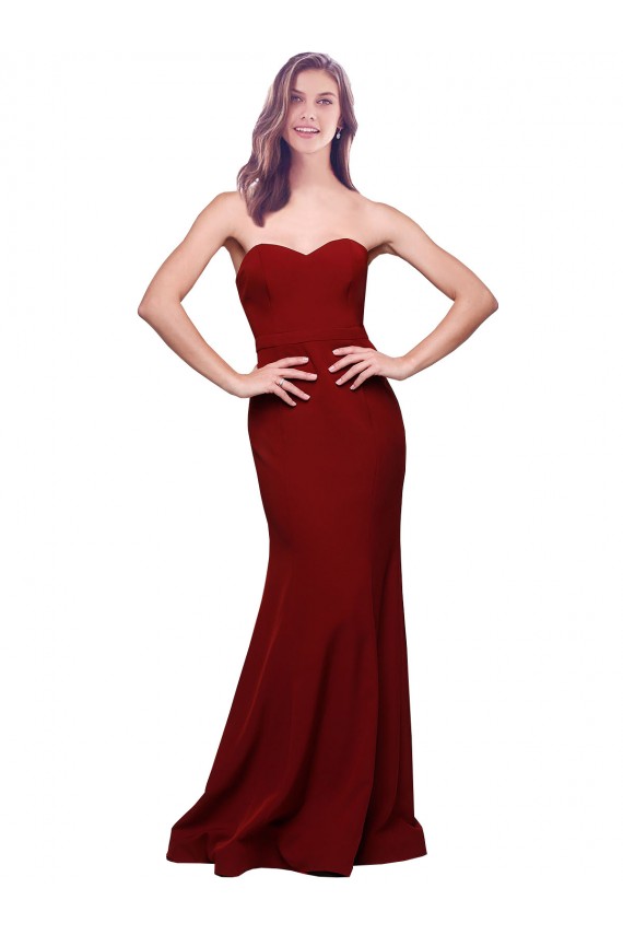 Bordeaux Fourreau Sans bretelle Crêpe Stretch Longue Formelles Robes demoiselle d'honneur / Robes de soirée / Robes de bal à Bas Prix