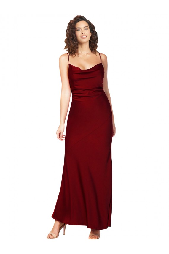 Bordeaux Fourreau Satiné Soyeux Longue Formelles Robes demoiselle d'honneur / Robes de soirée / Robes de bal à Bas Prix
