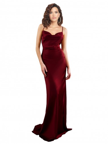 Bordeaux Fourreau Satiné Soyeux Longue Formelles Robes demoiselle d'honneur / Robes de soirée / Robes de bal à Bas Prix