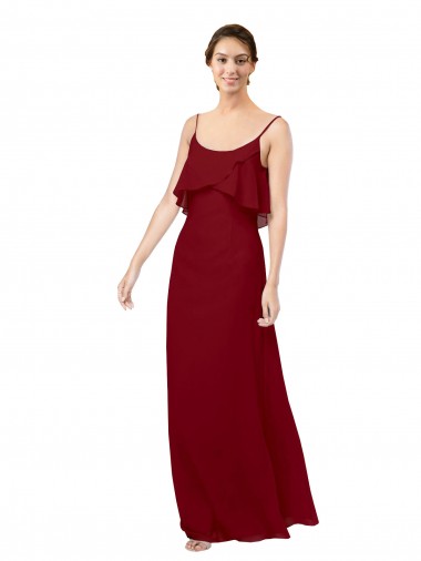 Bordeaux Fourreau Scoop Mousseline Longue Robes demoiselle d'honneur à Bas Prix