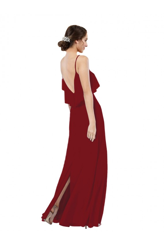 Bordeaux Fourreau Scoop Mousseline Longue Robes demoiselle d'honneur à Bas Prix