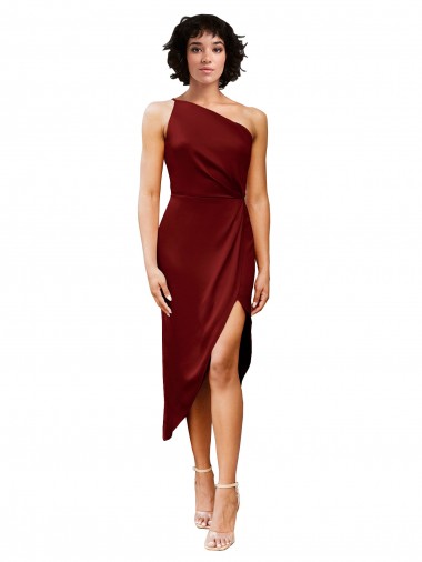 Bordeaux Fourreau midi Satiné Stretch Courte Robes demoiselle d'honneur / Robes de soirée / Robes de cocktail à Bas Prix