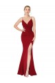 Bordeaux Sirène Col Haut Bretelles spaghetti Crêpe Stretch Longue Formelles Robes demoiselle d'honneur / Robes de soirée / Robes de bal à Bas Prix