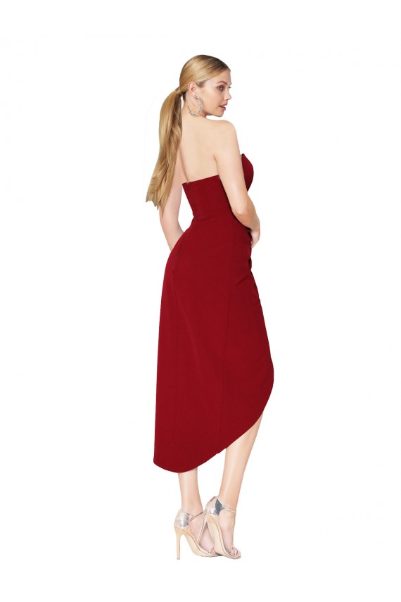 Bordeaux Sirène Col Haut Crêpe Stretch Courte Asymétrique Robes demoiselle d'honneur / Robes de soirée / Robes de cocktail à Bas Prix