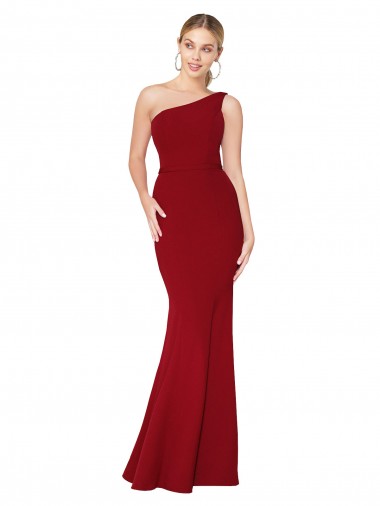 Bordeaux Sirène Col Haut Crêpe Stretch Longue Formelles Robes demoiselle d'honneur / Robes de soirée / Robes de bal à Bas Prix