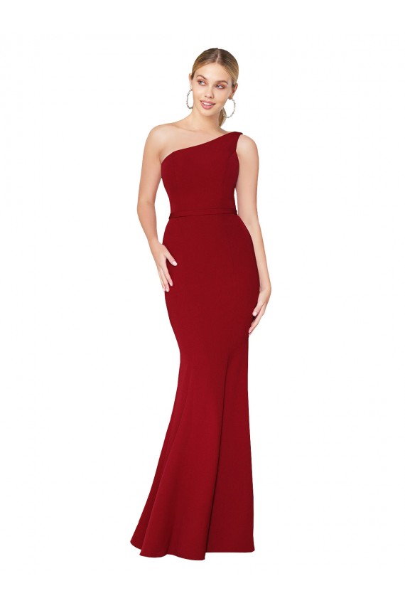 Bordeaux Sirène Col Haut Crêpe Stretch Longue Formelles Robes demoiselle d'honneur / Robes de soirée / Robes de bal à Bas Prix