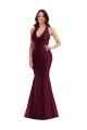 Bordeaux Sirène Col V Satiné Soyeux Longue Formelles Robes demoiselle d'honneur / Robes de soirée / Robes de bal à Bas Prix
