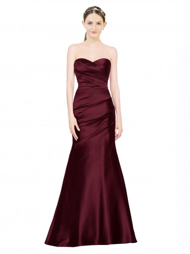 Bordeaux Sirène Satiné Longue Formelles Robes demoiselle d'honneur / Robes de soirée / Robes de bal à Bas Prix