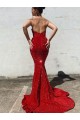 Bordeaux Sirène Traîne moyenne Paillettes Velours Longue Robes de bal à Bas Prix