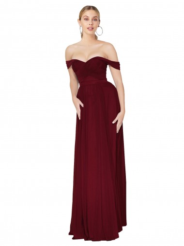 Bordeaux Sirène Épaule Dénudée Mousseline Longue Formelles Robes demoiselle d'honneur / Robes de soirée / Robes de bal à Bas Prix