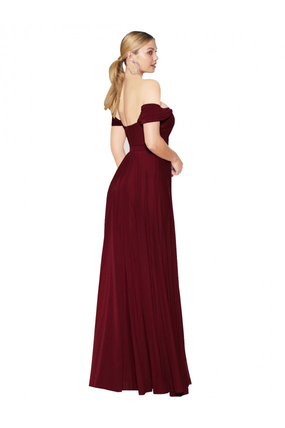Bordeaux Sirène Épaule Dénudée Mousseline Longue Formelles Robes demoiselle d'honneur / Robes de soirée / Robes de bal à Bas Prix