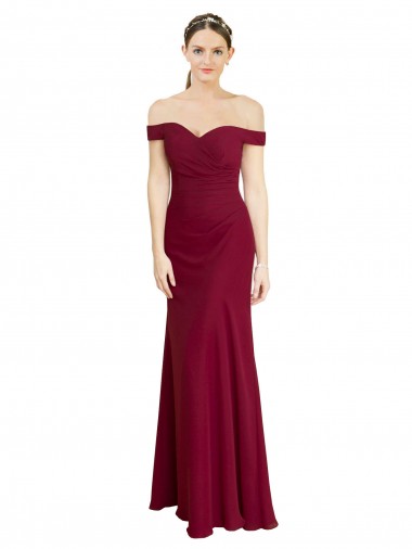 Bordeaux Sirène Épaule Dénudée Mousseline Longue Robes demoiselle d'honneur / Robes de bal à Bas Prix