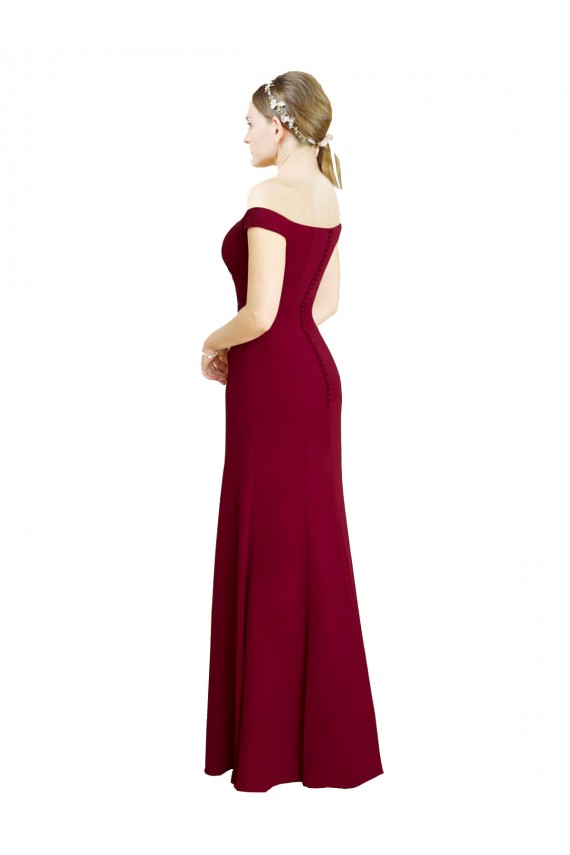 Bordeaux Sirène Épaule Dénudée Mousseline Longue Robes demoiselle d'honneur / Robes de bal à Bas Prix