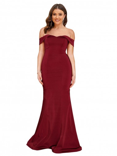 Bordeaux Sirène Épaule Dénudée Spandex Longue Formelles Robes demoiselle d'honneur / Robes de soirée / Robes de bal à Bas Prix