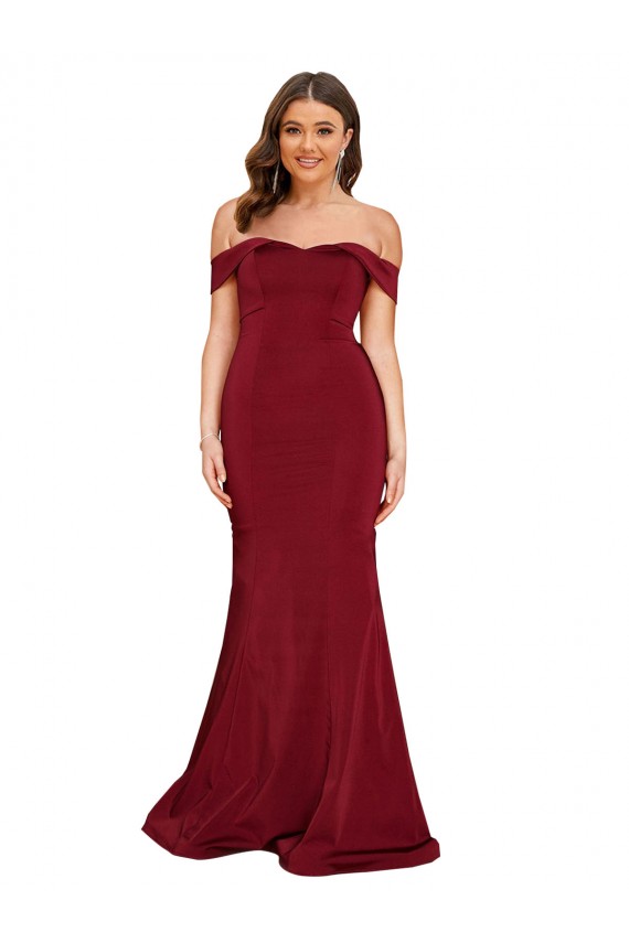 Bordeaux Sirène Épaule Dénudée Spandex Longue Formelles Robes demoiselle d'honneur / Robes de soirée / Robes de bal à Bas Prix