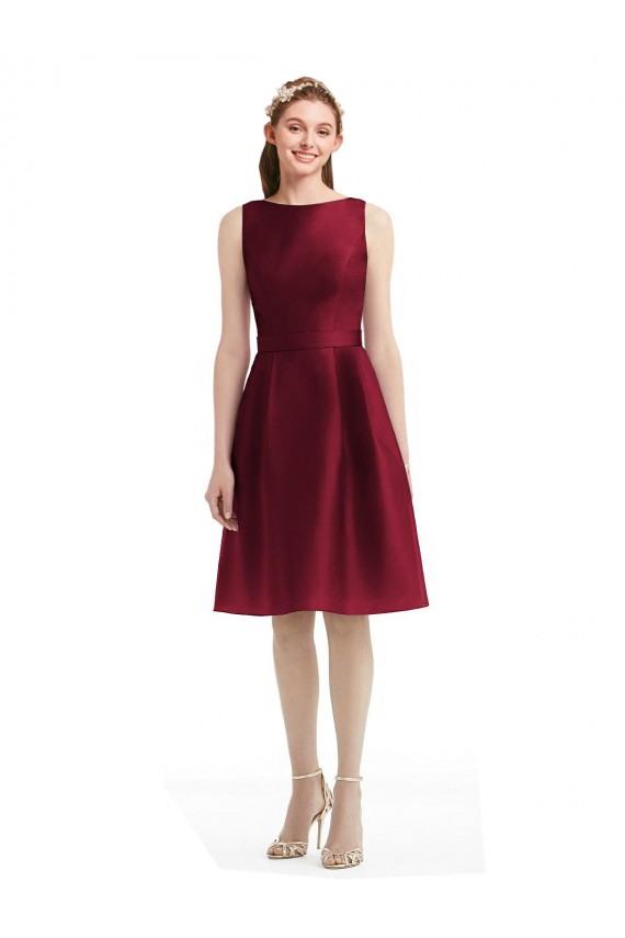 Bordeaux Trapèze Bateau Satiné Courte Robes demoiselle d'honneur / Robes de cocktail à Bas Prix