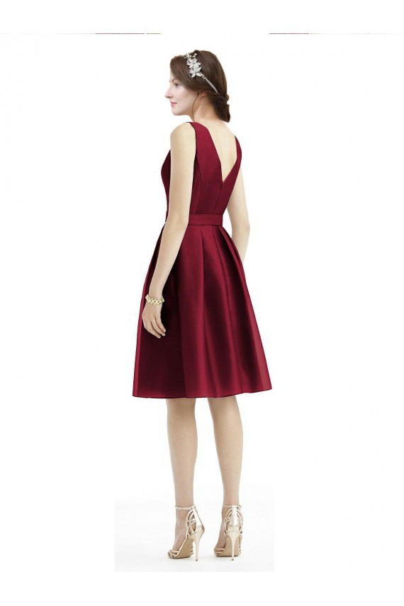 Bordeaux Trapèze Bateau Satiné Courte Robes demoiselle d'honneur / Robes de cocktail à Bas Prix