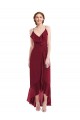 Bordeaux Trapèze Bretelles spaghetti Col V Mousseline Longue Asymétrique Robes demoiselle d'honneur à Bas Prix