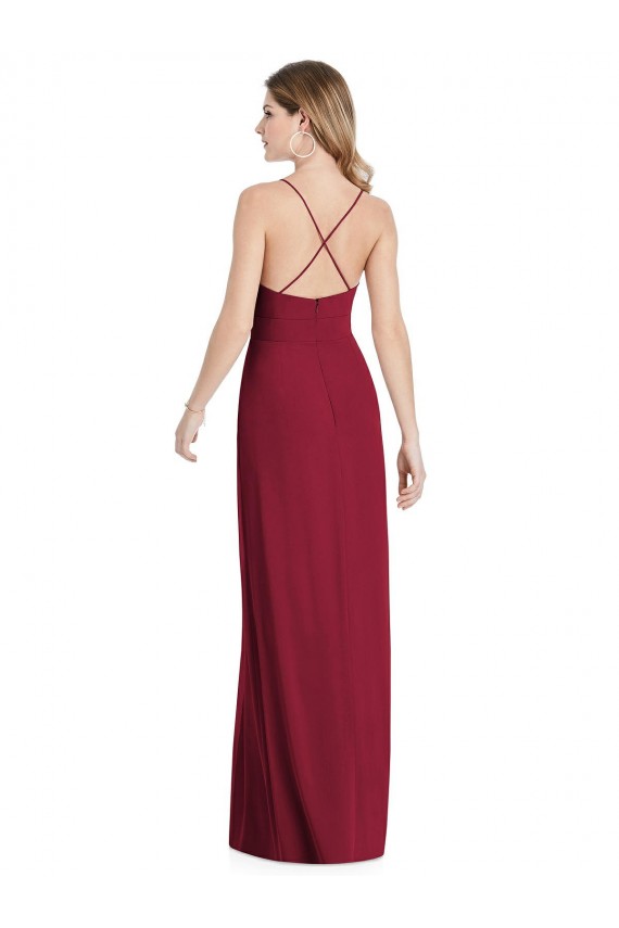 Bordeaux Trapèze Bretelles spaghetti Col V Mousseline Longue Robes demoiselle d'honneur à Bas Prix