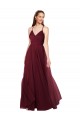 Bordeaux Trapèze Bretelles spaghetti Col V Tulle Longue Robes demoiselle d'honneur à Bas Prix