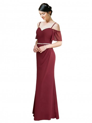 Bordeaux Trapèze Bretelles spaghetti Mousseline Longue Robes demoiselle d'honneur à Bas Prix