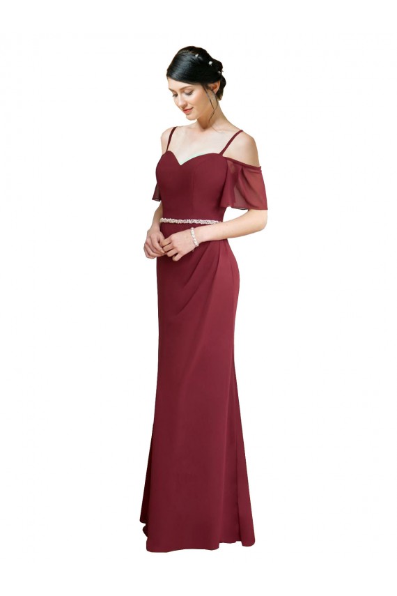 Bordeaux Trapèze Bretelles spaghetti Mousseline Longue Robes demoiselle d'honneur à Bas Prix