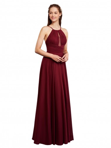 Bordeaux Trapèze Bretelles spaghetti Mousseline Longue Robes demoiselle d'honneur à Bas Prix