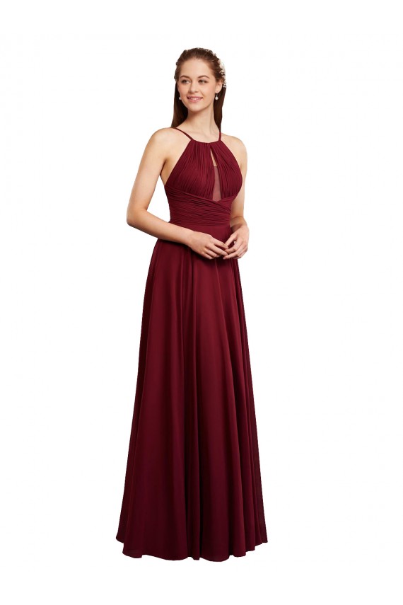 Bordeaux Trapèze Bretelles spaghetti Mousseline Longue Robes demoiselle d'honneur à Bas Prix