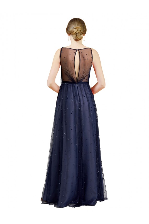 Bordeaux Trapèze Col Bateau Tulle Longue Robes demoiselle d'honneur à Bas Prix