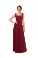 Bordeaux Trapèze Col Carré Crêpe Stretch Longue Robes demoiselle d'honneur / Robes de bal à Bas Prix