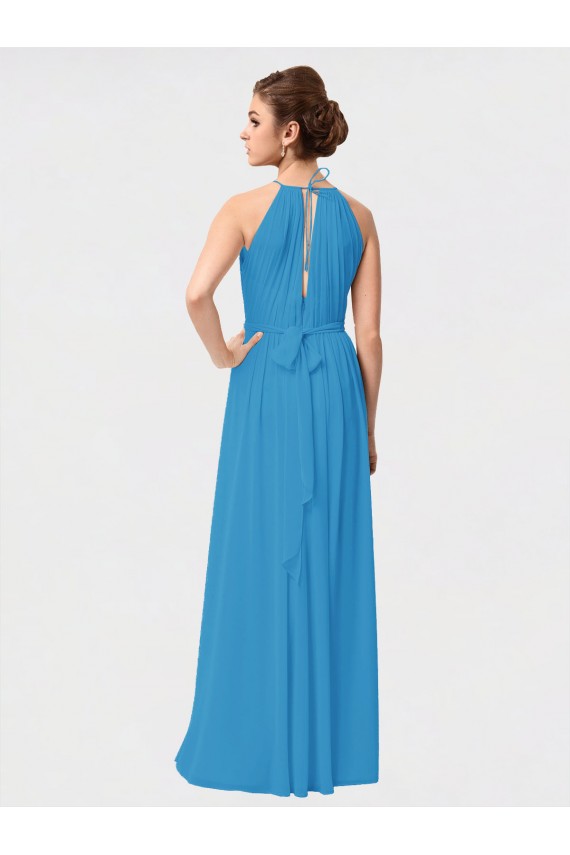 Bordeaux Trapèze Col Haut Mousseline Longue Asymétrique Robes demoiselle d'honneur à Bas Prix