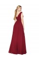 Bordeaux Trapèze Col V Mousseline Longue Formelles Robes demoiselle d'honneur / Robes de soirée / Robes de bal à Bas Prix