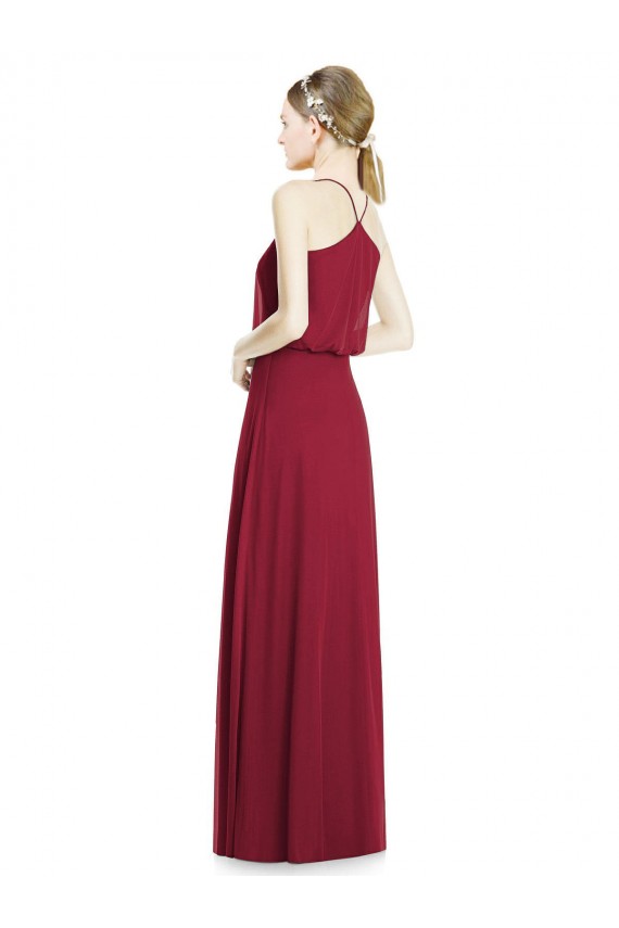Bordeaux Trapèze Col V Mousseline Longue Robes demoiselle d'honneur à Bas Prix