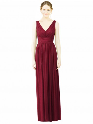 Bordeaux Trapèze Col V Mousseline Longue Robes demoiselle d'honneur à Bas Prix