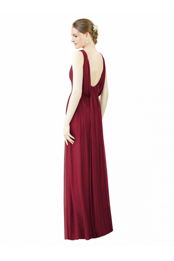 Bordeaux Trapèze Col V Mousseline Longue Robes demoiselle d'honneur à Bas Prix