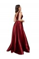 Bordeaux Trapèze Col V Satiné Longue Formelles Robes demoiselle d'honneur / Robes de soirée / Robes de bal à Bas Prix