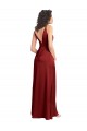 Bordeaux Trapèze Col V Satiné Stretch Longue Formelles Robes demoiselle d'honneur / Robes de soirée / Robes de bal à Bas Prix