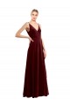Bordeaux Trapèze Col V Velours Stretch Longue Formelles Robes demoiselle d'honneur / Robes de soirée / Robes de bal à Bas Prix