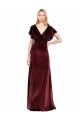 Bordeaux Trapèze Col V Velours Stretch Longue Robes demoiselle d'honneur / Robes de bal à Bas Prix
