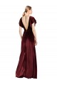 Bordeaux Trapèze Col V Velours Stretch Longue Robes demoiselle d'honneur / Robes de bal à Bas Prix