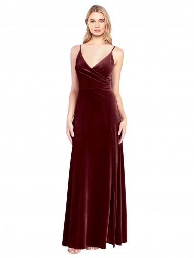 Bordeaux Trapèze Col V Velours Stretch Longue Robes demoiselle d'honneur / Robes de bal à Bas Prix