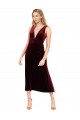 Bordeaux Trapèze Col V midi Velours Stretch Courte Robes demoiselle d'honneur / Robes de bal / Robes de cocktail à Bas Prix